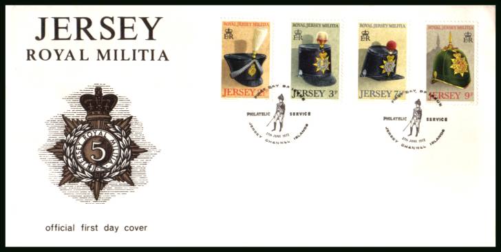 Royal Jersey Militia - 1st Series<br/>on an official unaddressed illustrated First Day Cover 


