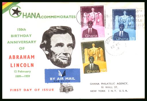 150th Birth Anniversary of Abraham Lincoln<br/>on an printed address REGISTERED (label on back) First Day Cover.