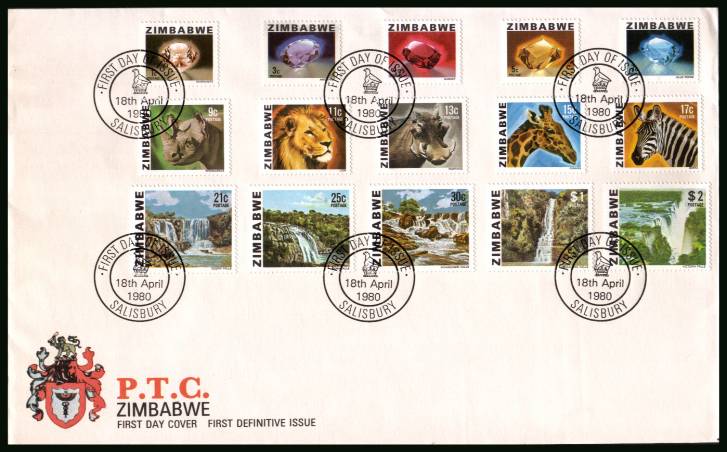 The complete definitive set of fifteen stamps on an official unaddressed First Day Cover<br/>Note the 40c stamp was issued in 1983 so this is complete as at 1980