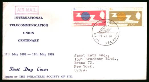 I.T.U. Centenary<br/>on a typed addressed First Day Cover