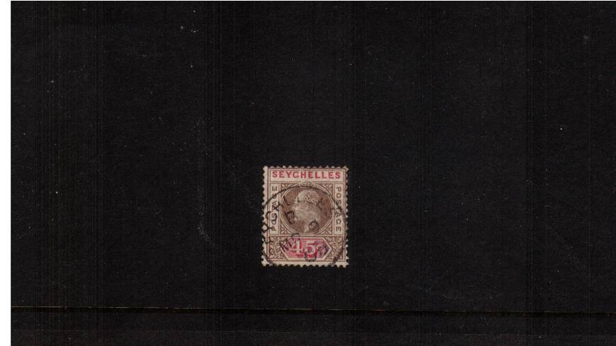 45c Brown and Carmine - Watermark Crown CA<br/>
A superb fine used stamp cancelled with a steel SEYCHELLES CDS dated MR 9 09.<br/>
<b>QCQ</b>