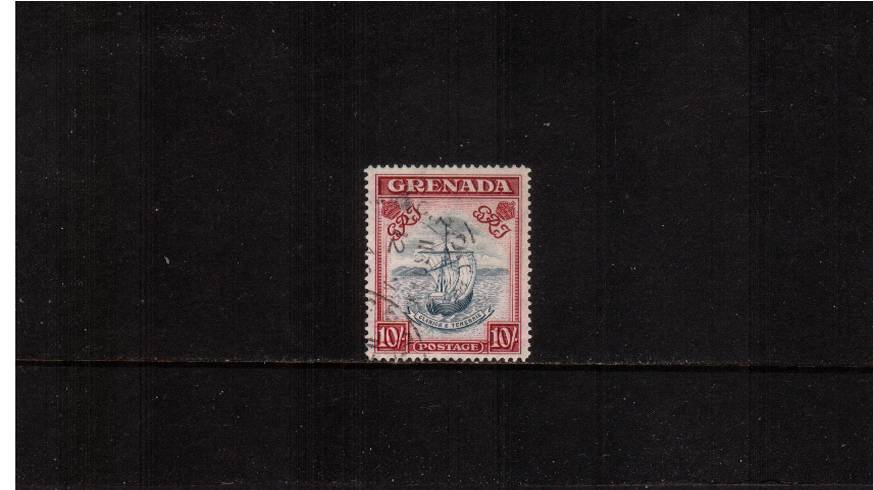10/- Slate-Blue and Carmine-Lake (wide) Perforation 14<br/>
A stunning superb fine used single.