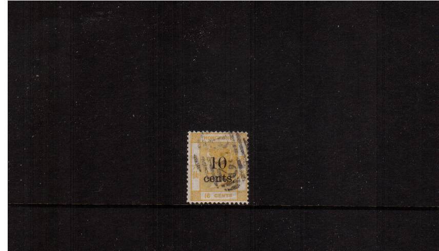 10c on 16c Yellow<br/>
A lovely fine used single. SG Cat 150 
<br/><b>HK22</b>