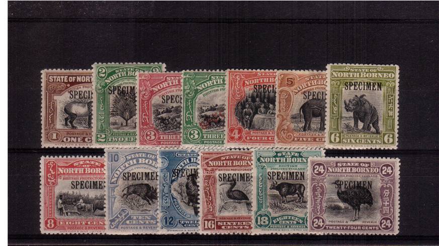The ''Centres in Black'' set of thirteen overprinted ''SPECIMEN''.<br/>A lovely, mostly ''first hinge'' set all with full gum.
<br><b>QLQ</b>