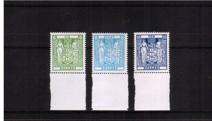 POSTAL FISCALS - No Watermark<br/> A superb unmounted mint lower marginal set of three
<br/><b>QSQ</b>