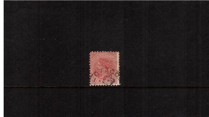 
1/- Red-Brown - Watermark NZ Star (7mm) - Perforation 11<br/>
A fine fiscally used stamp. The stamp also has a small central razor cut which is probably for fiscal purposes. Pretty stamp!  


<br/><b>QSQ</b>