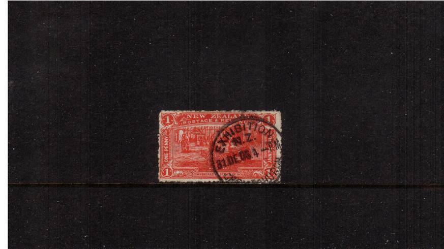 New Zealand Exhibition<br/>
1d Vermilion fine used single cancelled with a crisp EXHIBITION cancel dated 31 DE 06. 
<br/><b>QSQ</b>