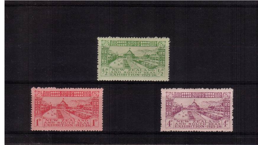 The Dunedin Exhibition set of three lightly mounted mint. Fine and fresh!
<br/><b>QSQ</b>