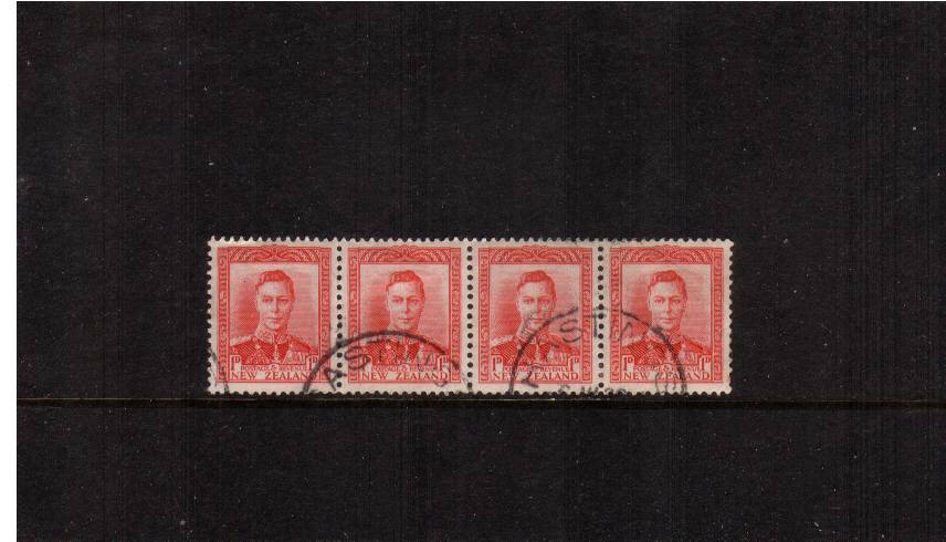 1d Scarlet<br/>
A superb fine used strip of four. Pretty!
<br/><b>QSQ</b>