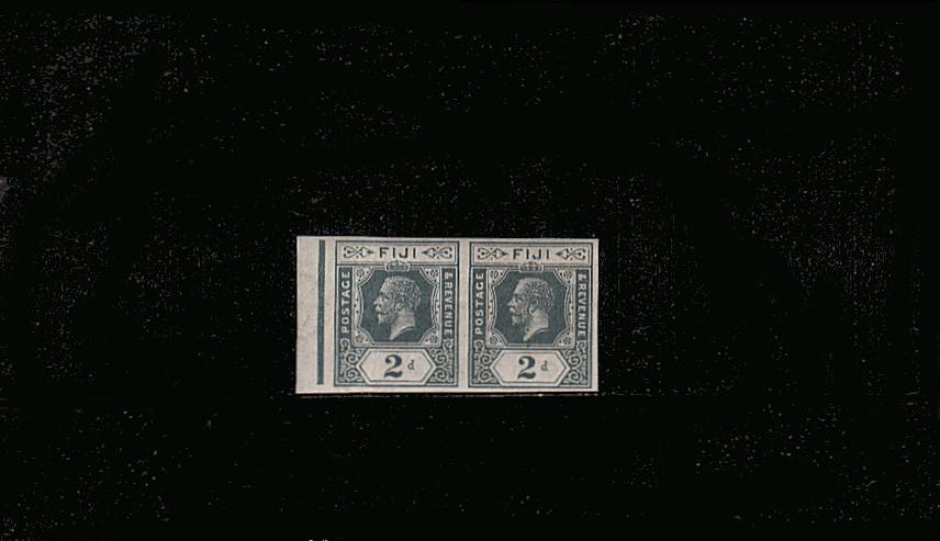 The 2d Grey in an imperforate left side marginal pair superb unmounted mint showing <b>WATERMARK ''10'' of IRELAND !!</b>
<br/>See footnote in the FIJI section of the SG catalogue.
<br/><b>QTQ</b>