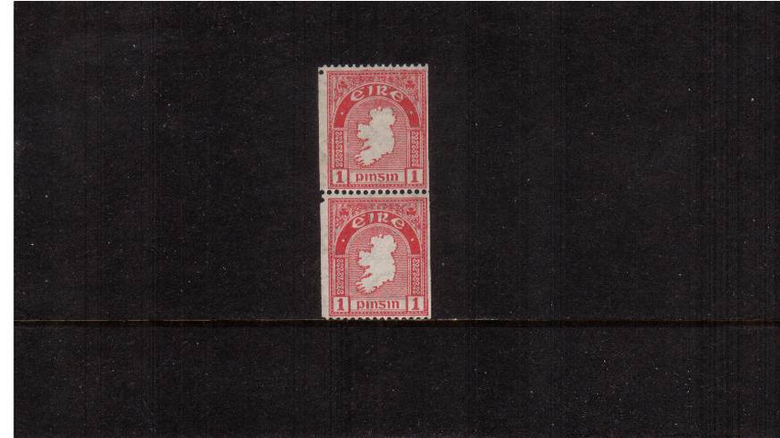 1d Carmine - Coil pair - Perf 15 x Imperf - with extra perf hole<br/>
A superb unmounted mint vertical pair. Rare!!
<br/><b>QUQ-X</b>