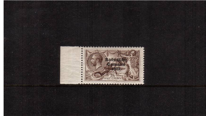 2/6d Chocolate-Brown ''Seahorse''<br/>
A superb unmounted mint left side marginal single.
<br/><b>QUQ-X</b>