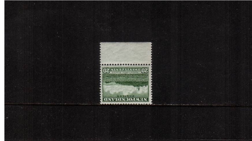 20c Green - Perforation 13<br/>
A fine lightly mounted mint marginal single showing WATERMARK INVERTED. SG Cat 48
<br/><b>QYQ</b>