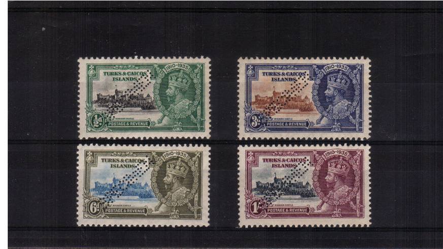 Silver Jubilee set of four unmounted mint perfined SPECIMEN.<br/><b>SEARCH CODE: 1935JUBILEE</b><br/><b>UAU</b>