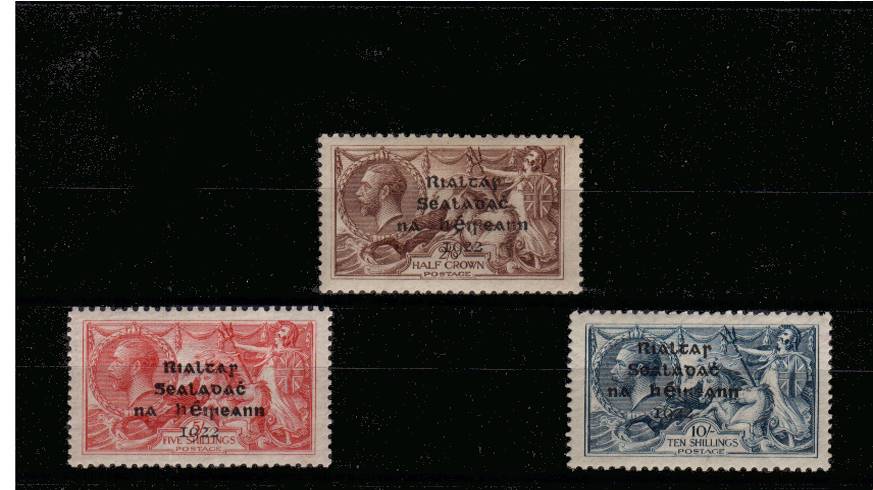 The ''Dollard'' set of three overprinted ''Seahorses'' set of three superb lightly mounted mint. A lovely bright and fresh set with excellent centering for this issue. SG Cat 300 <br/><b>UAU</b>