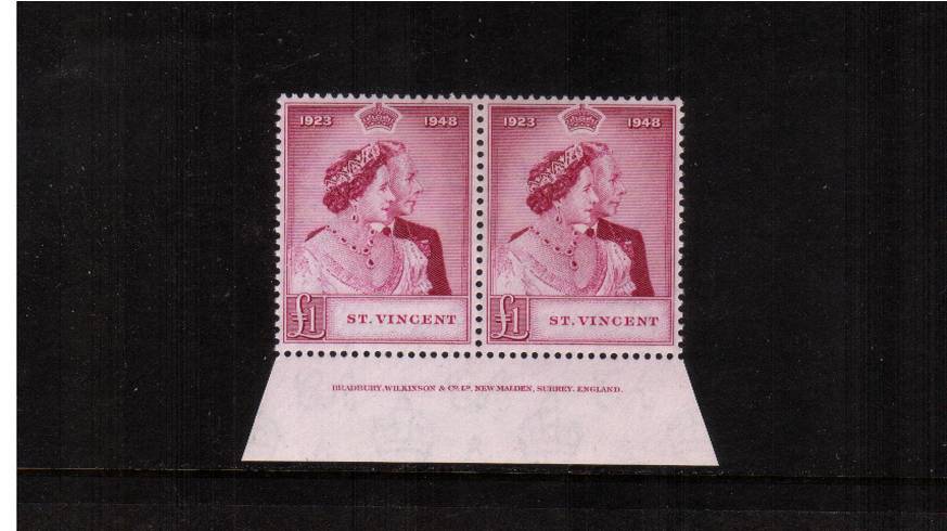 The Royal Silver Wedding �Bright Purple in a superb unmounted mint lower marginal imprint pair.<br/><b>SEARCH CODE: 1948RSW </b><br/><b>UBU</b>