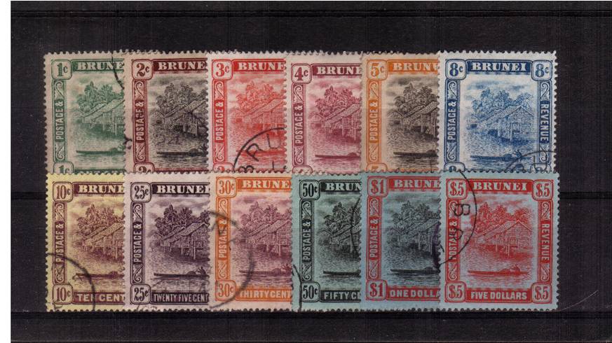 The Brunei River set of twelve each stamp cancelled with a selected CDS cancel. 
<br/><b>UBU</b>