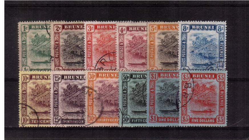 The Brunei River set of twelve each stamp cancelled with a selected CDS cancel. 
<br/><b>UBU</b>