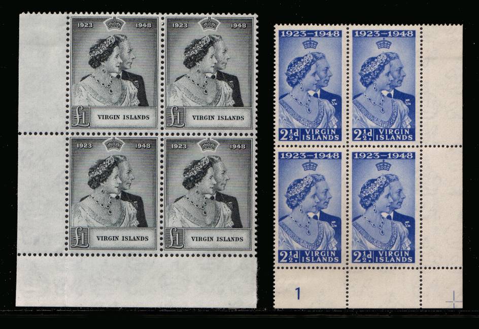 The 1948 Royal Silver Wedding set of two superb unmounted mint corner blocks of four.<br/><b>SEARCH CODE: 1948RSW</b><br><b>UDX</b>