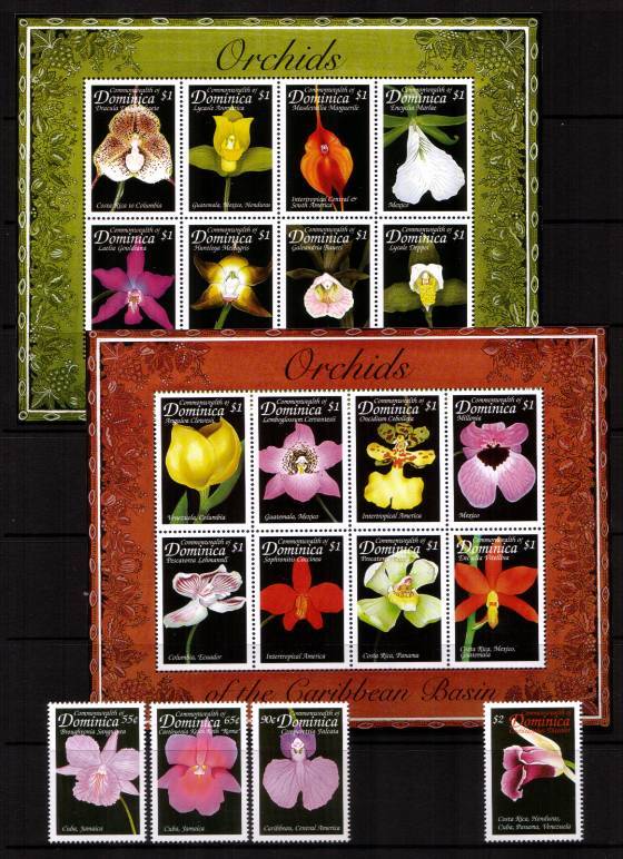 Orchids of the Caribbean<br/>
Set of twenty as two sheetlets of eight and four singles<br/>all superb unmounted mint. Scarce complete set!