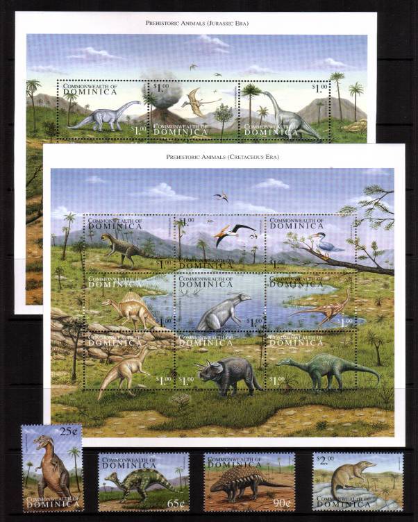 Prehistoric Animals - Dinosaurs<br/>
Complete set of two sheetlets of nine plus four singles making twenty-two<br/>in all superb unmounted mint. Scarce complete set!