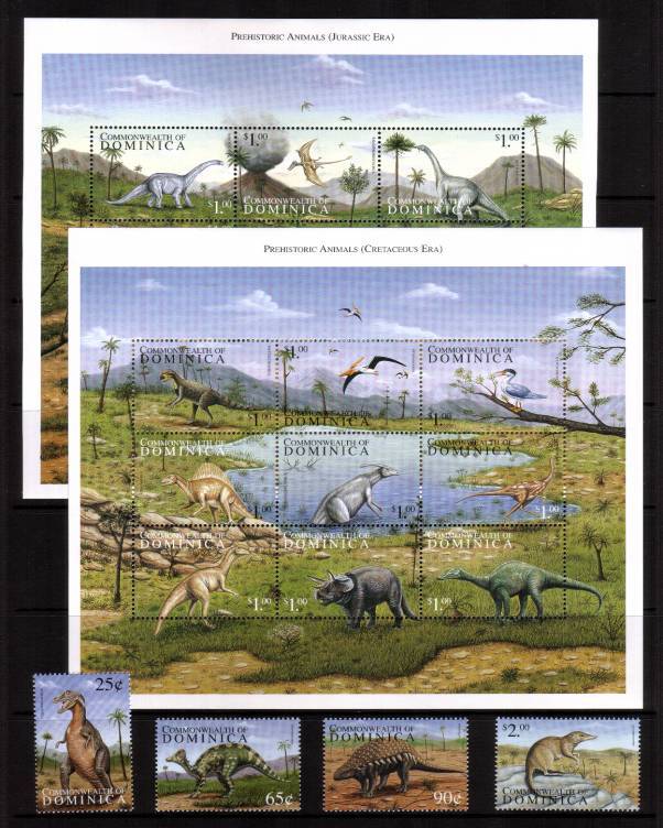 Prehistoric Animals - Dinosaurs<br/>
Complete set of two sheetlets of nine plus four singles making twenty-two<br/>in all superb unmounted mint. Scarce complete set!