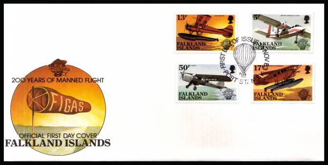 Bicentenary of Manned Flight
<br/>on an unaddressed PORT STANLEY cancel official full colour First Day Cover