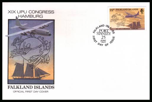 Universal Postal Union Congress single
<br/>on an PORT STANLEY cancel unaddressed official full colour First Day Cover