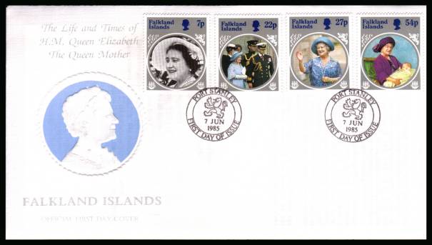 Life and Times of Queen Elizabeth set of four
<br/>on an PORT STANLEY cancel unaddressed official full colour First Day Cover