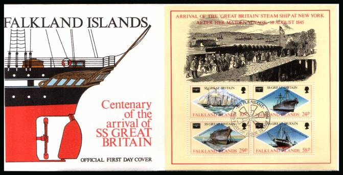 SS GREAT BRITAIN ship - Stamp Exhibition minisheet<br/>
on a MT PLEASANT cancelled unaddressed official full colour First Day Cover