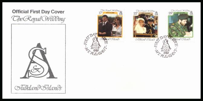 Royal Wedding - Sarah and Andrew set of three<br/>on a PORT STANLEY cancelled unaddressed official full colour First Day Cover
