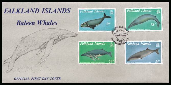 Baleen Whales set of four<br/>on a MOUNT PLEASANT  cancelled unaddressed official full colour First Day Cover
