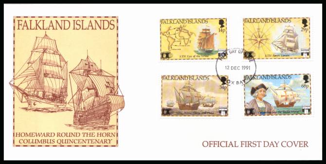 500th Anniversary of Discovery of America by Columbus<br/>
on a FOX BAY cancelled unaddressed official full colour First Day Cover
