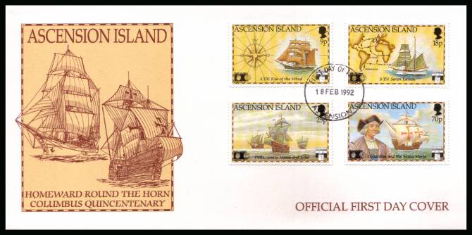 Discovery of America by Columbus set of four on an unaddressed Official First Day Cover