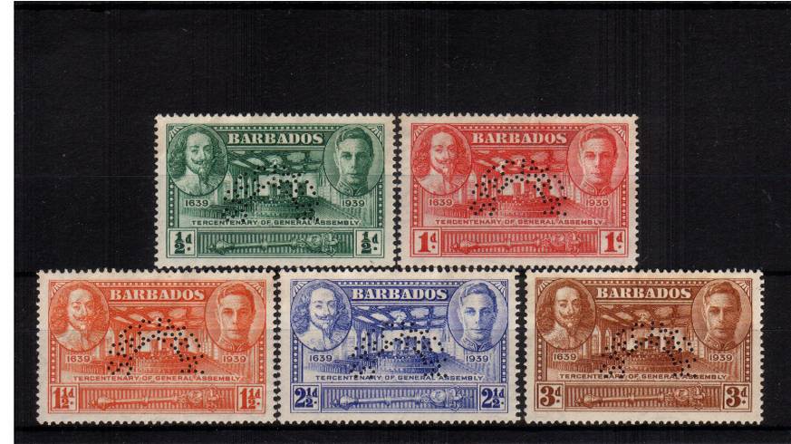 Tercentenary of General Assembly<br/>The ''SPECIMEN'' set of five with no gum.. SG Cat 180. The set has the bonus of a Murray Payne ''mini certificate''
<br/><b>UEU</b>