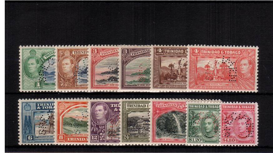 The George 6th set of thirteen perfined ''SPECIMEN''.<br/>A fine lightly mounted mint set with the benefit of a Murray Payne ''mini certificate''. SG Cat 400
<br/><b>UEU</b>
