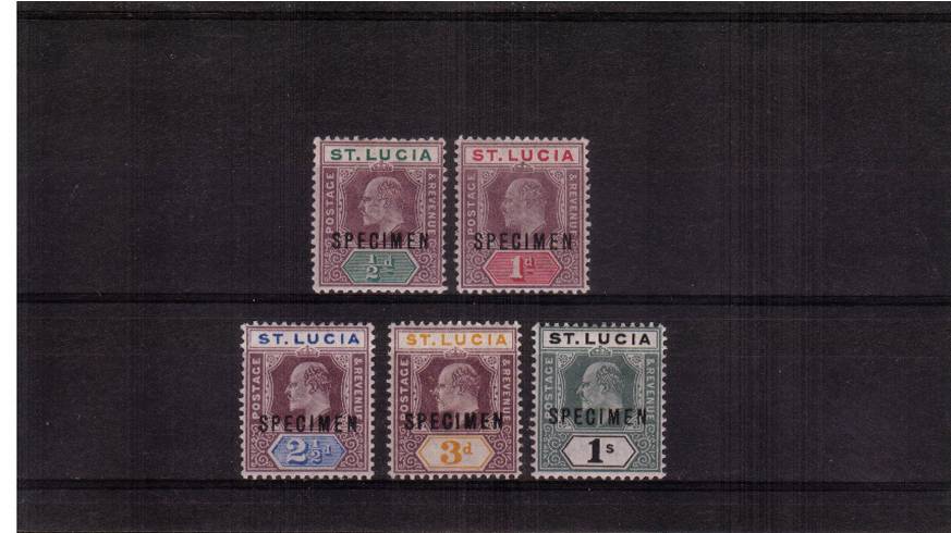 The first Edward set of five overprinted ''SPECIMEN'' good mounted mint. SG Cat 120
<br/><b>UEU</b>