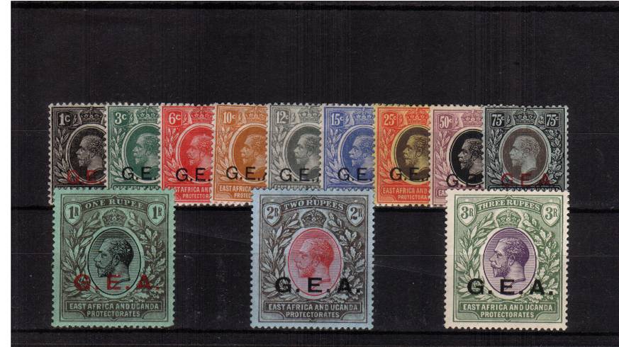 The ''G.E.A.'' overprinted set of twelve to the 3R Violet and Green lightly mounted mint. SG Cat 47
<br/><b>UEU</b>