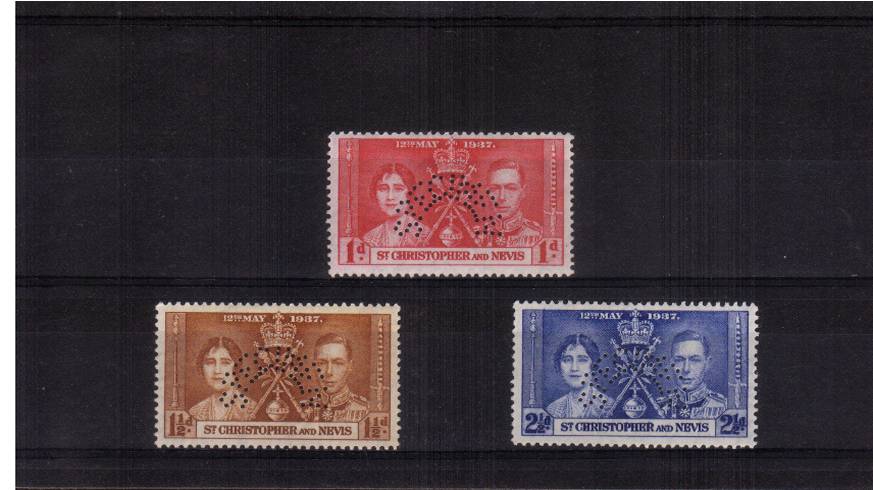 The Coronation set of three lightly mounted mint perfined ''SPECIMEN''. SG Cat 90
<br/><b>UEU</b>