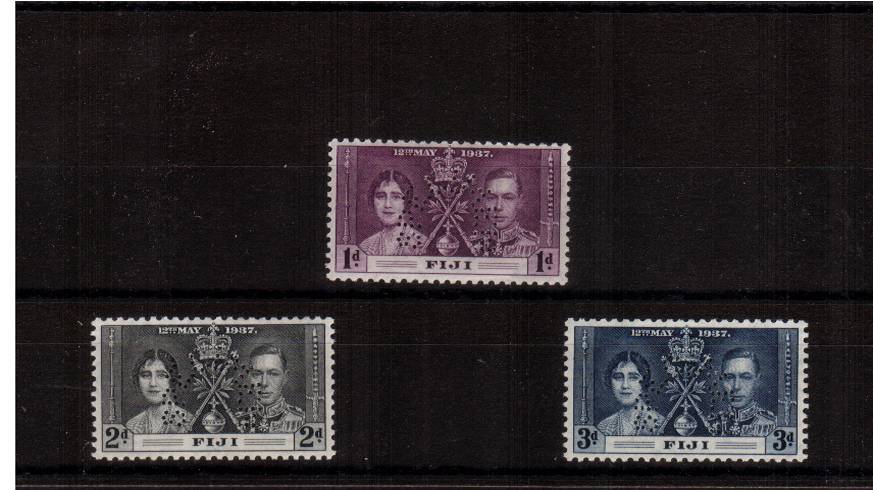 The Coronation set of three lightly mounted mint perfined SPECIMEN. SG Cat 120
<br/><b>UFU2</b>