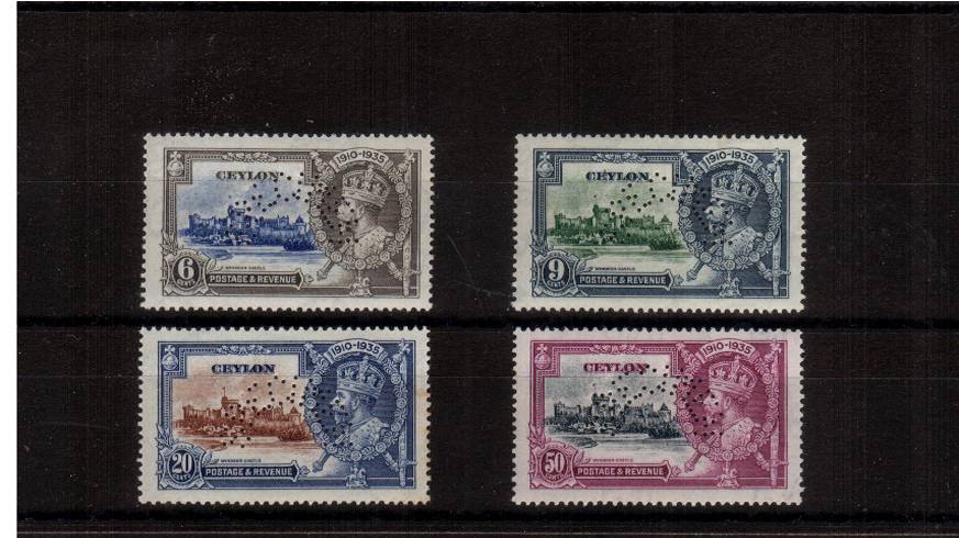 Silver Jubilee set of four unmounted mint with a couple of tone spots on gum not visible from front perfined SPECIMEN.
<br/><b>SEARCH CODE: 1935JUBILEE</b>
<br/><b>UFU2</b>