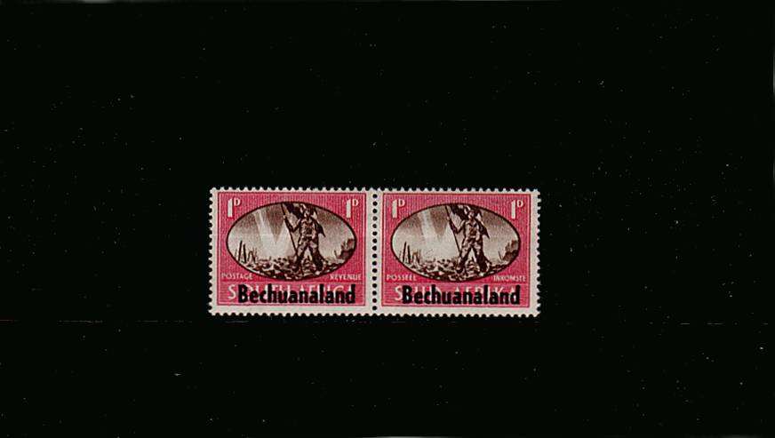 The 1d VICTORY pair showing<br/>the SG illustrated variety ''BARBED WIRE FLAW'' lightly mounted mint.
