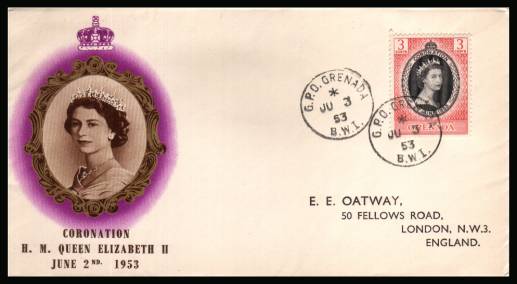 The 1953 Coronation single<br/>on colour illustrated First Day Cover.<br/>Note cover is printed on cream paper which due<br/>to scanning limitations can appear to be toned!
