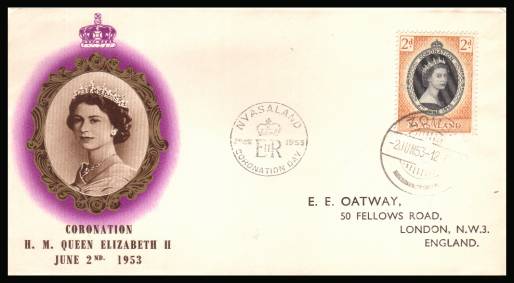 The 1953 Coronation single<br/>on colour illustrated First Day Cover.<br/>Note cover is printed on cream paper which due<br/>to scanning limitations can appear to be  toned!