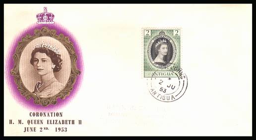 The 1953 Coronation single<br/>on colour illustrated First Day Cover.<br/>Note cover is printed on cream paper which due<br/>to scanning limitations can appear to be  toned!