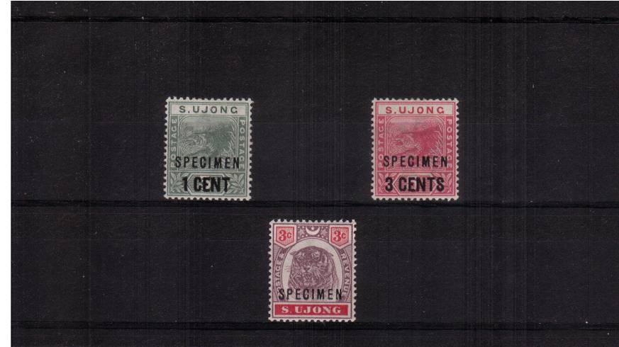 The overprinted ''SPECIMEN'' complete set of three. A fine and fresh lightly mounted mint set of three.
<br/><b>QBX</b>