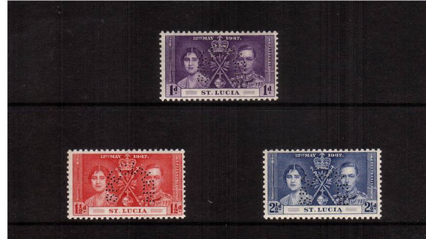 Coronation set of three perfined ''SPCIMEN'' superb unmounted mint.<br/><b>QCX</b>