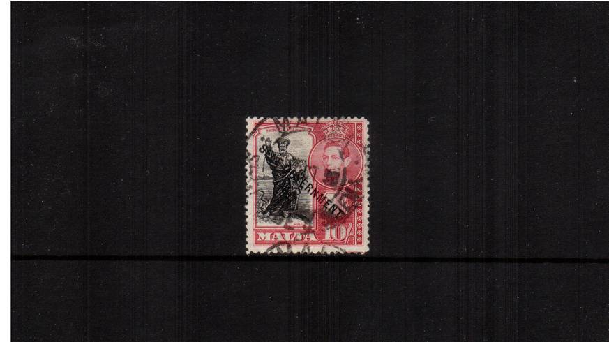 10/- Black and Carmine definitive odd value with SELF GOVERNMENT overprint.<br/>
A superb fine used single.