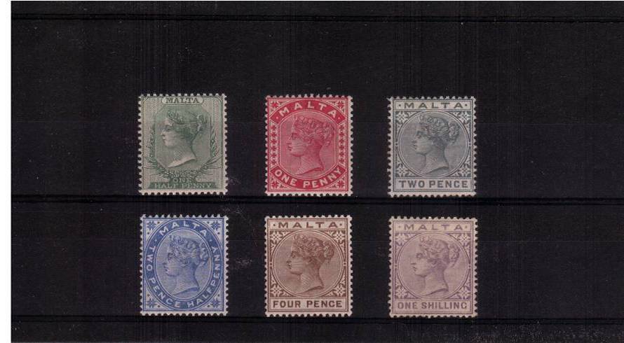 A fine lightly mounted mint set of six.<br/>Note the 1/- stamp is the better Pale Violet shade.
<br/><b>QDX</b>