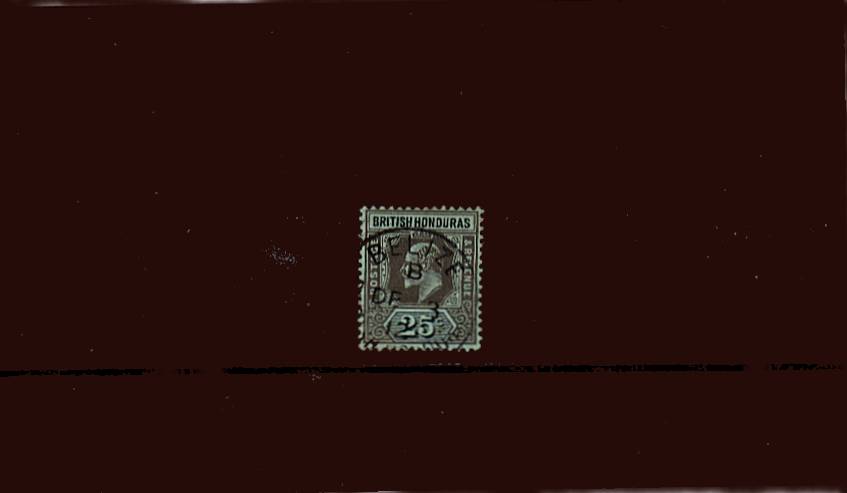 25c Black on Green - Watermark Multiple Crown CA<br/>
A stunning superb fine used stamp crisply cancelld with a BELIZE steel CDS clearly dated DE 3 12. Stunning!
<br/><b>QDX</b>